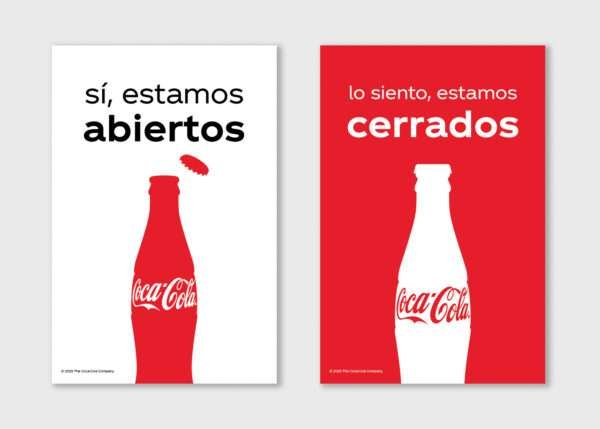 Spanish push/pull door signs: sí, estamos abiertos and lo siento, estamos cerrados