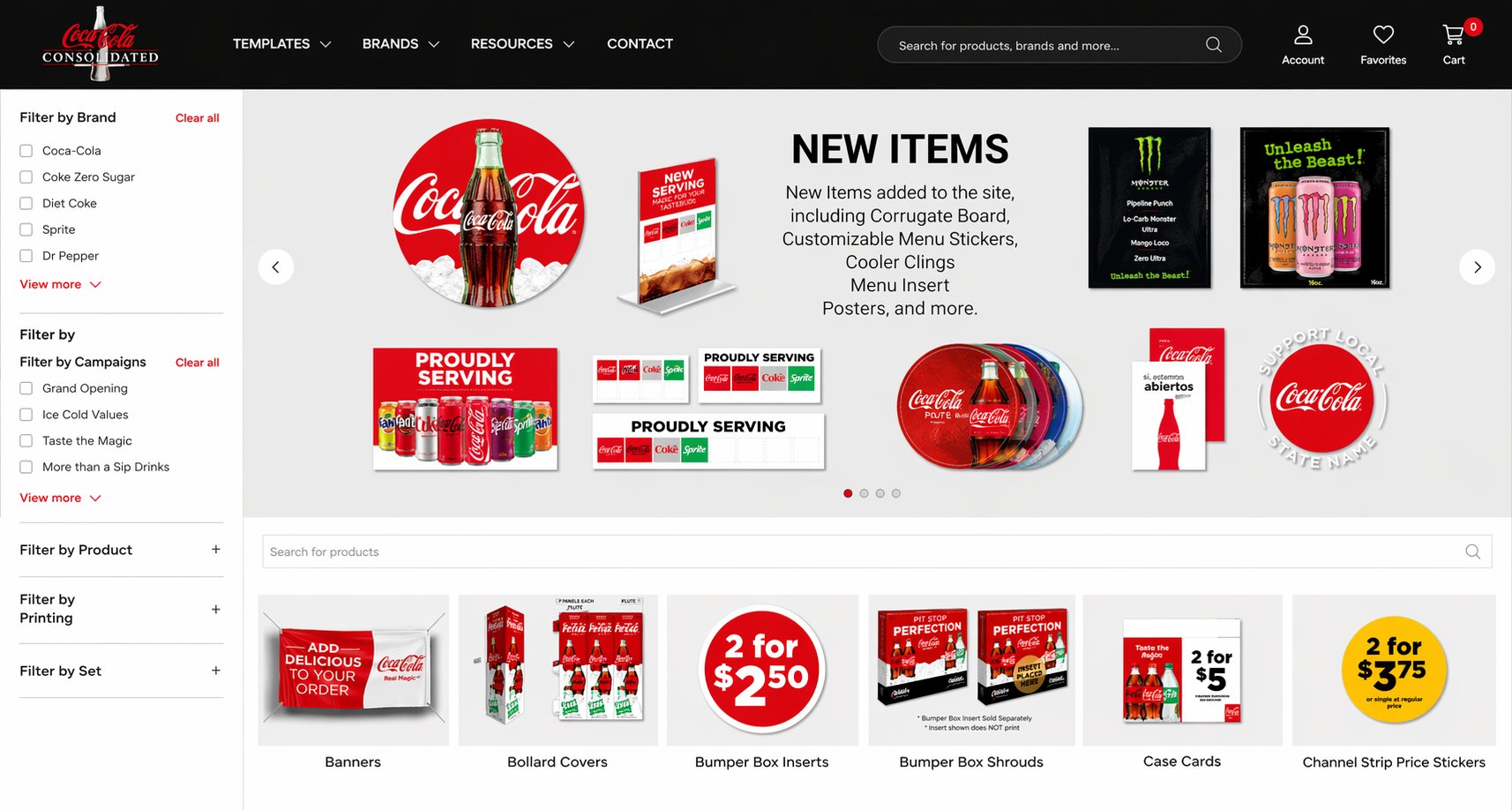 The Coca-Cola Consolidated web-to-print store homepage