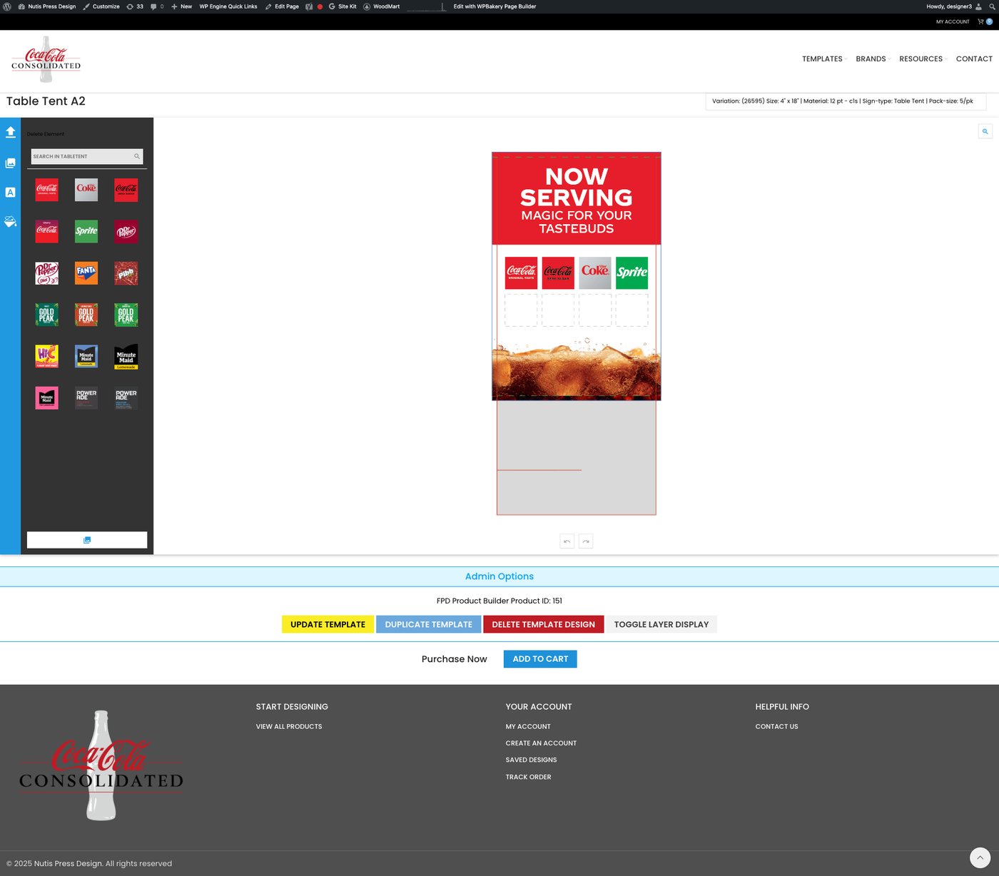 The store template editor with locked brand artwork and a short list of editable fields