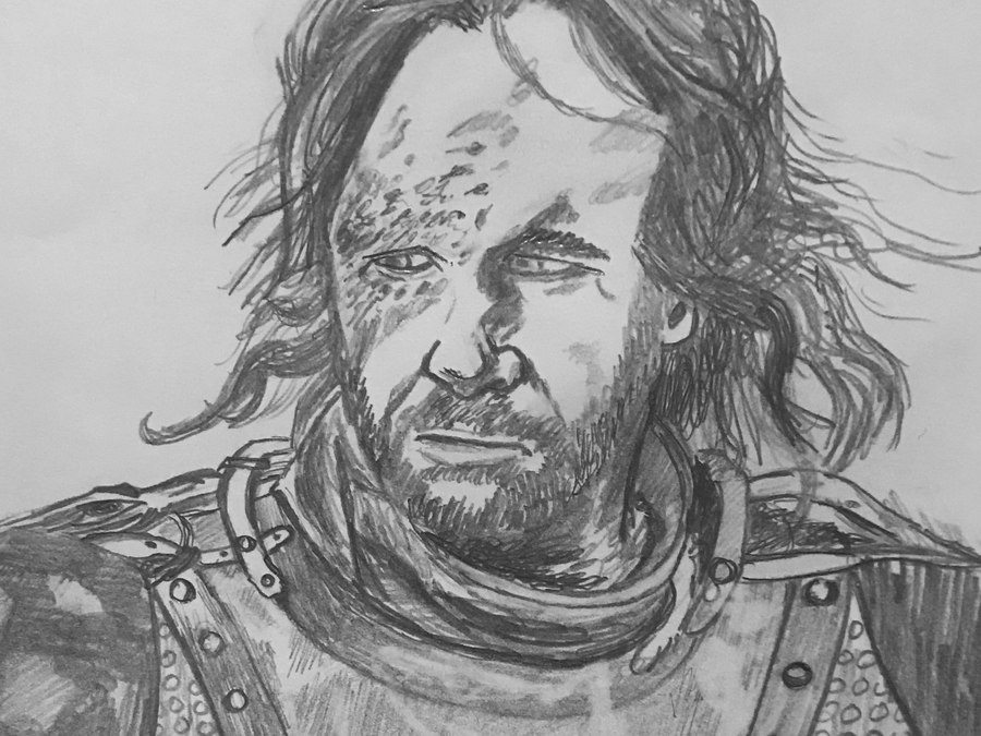 Detailed graphite portrait of a scarred, bearded warrior