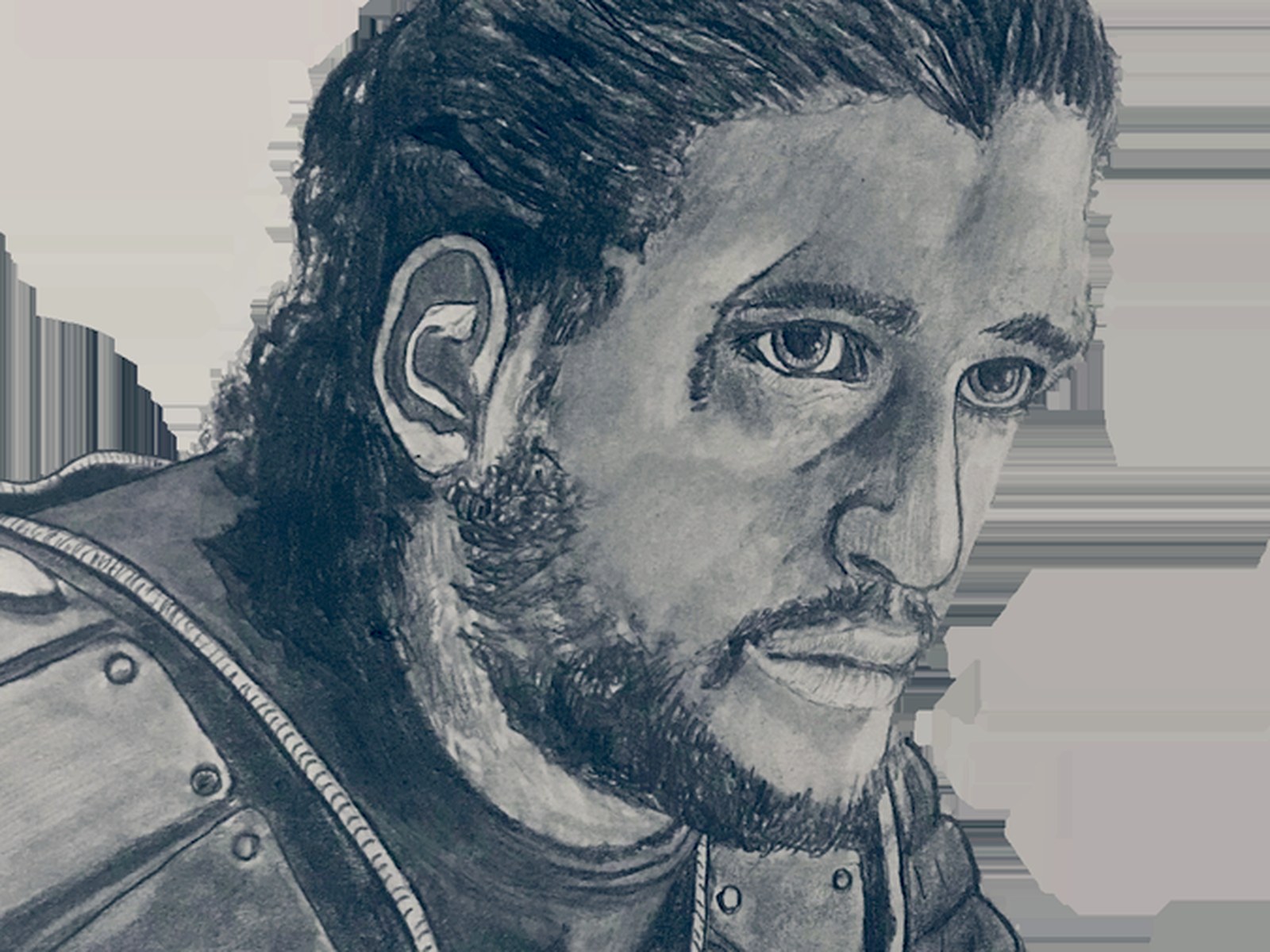 Graphite portrait of a bearded man in armor, finished in digital color