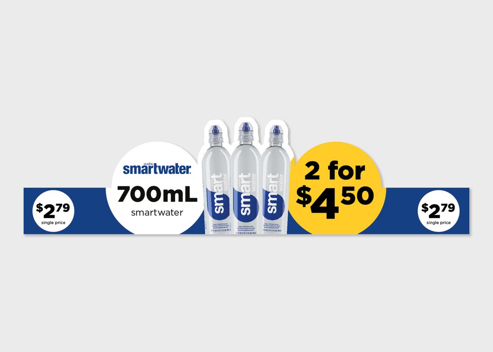 Shelf strip for smartwater 700 mL, 2 for $4.50