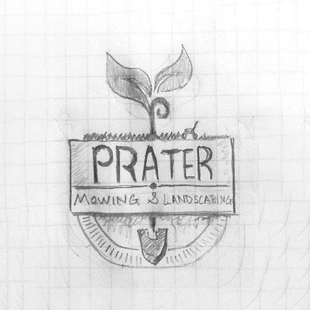 Hand-drawn shield badge concept for Prater Landscaping