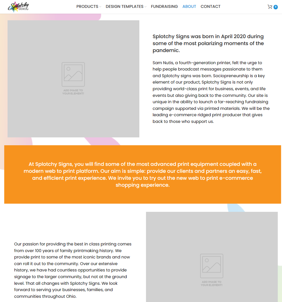 Splotchy Signs shipped About page