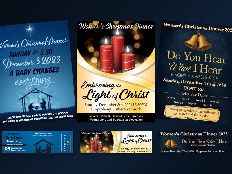 Three years of Women's Christmas Dinner event designs