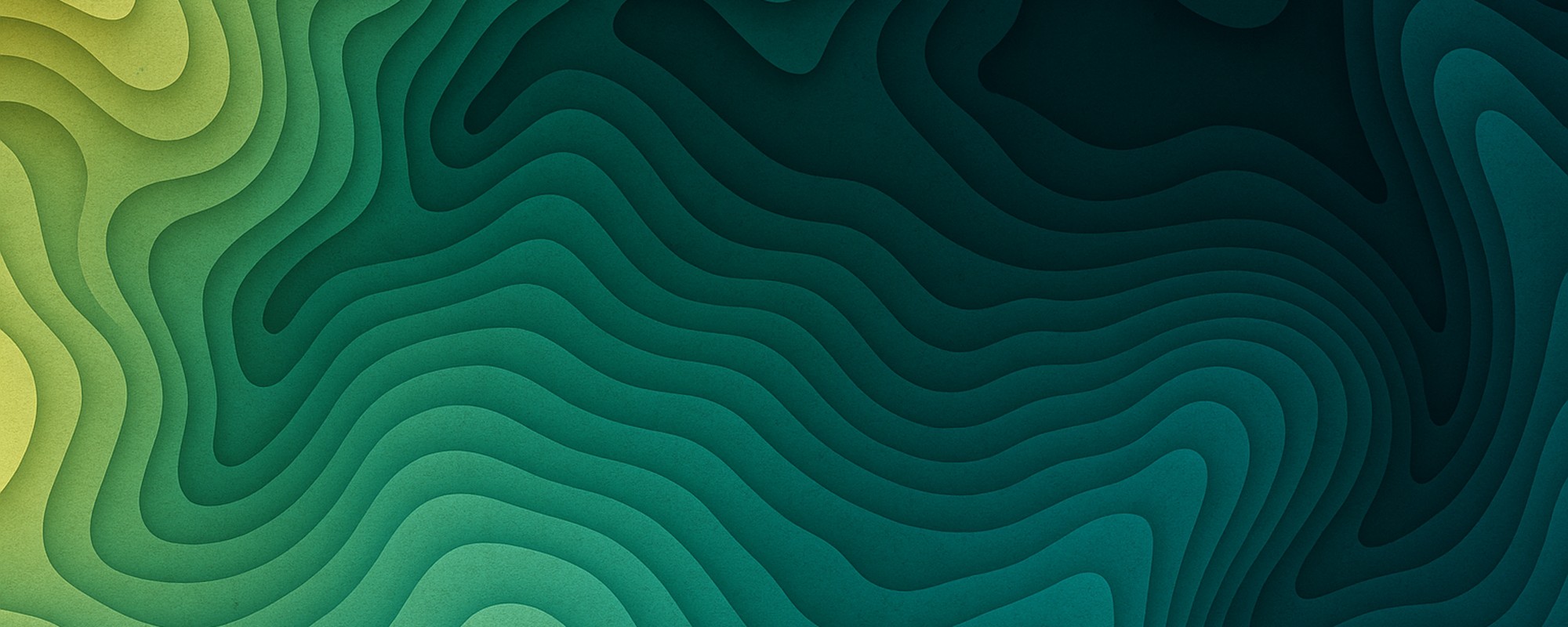 A layered topographic contour illustration in graduated greens — nested elevation bands stepping from bright yellow-green highlands into deep forest-green valleys